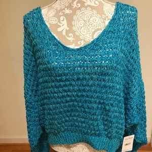 Free People Pristine Waters Cocount Slouchy V Neck Sweater Turquoise Sz Med NWT